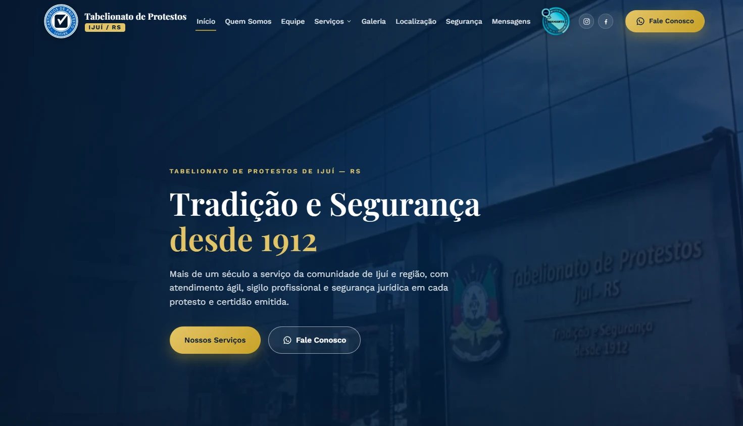 Página inicial do site do Tabelionato de Protestos de Ijuí
